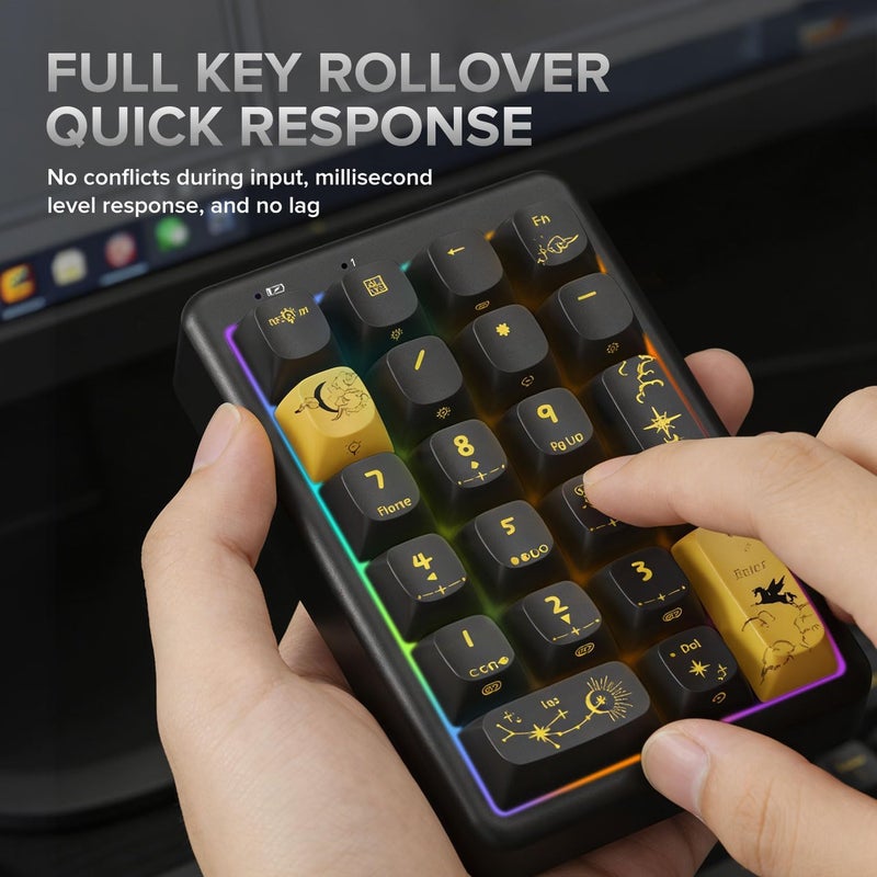 FOPATO NumberPad,21Keys HotSwappable Numpad,Bluetooth5.0/2.4G/Type-C Wireless Numeric Keypad,Rechargeable Number keypad,RGB Gasket Structure Mechanical Keyboard with PBT Keycap for PC Laptop Notebook (Black) - Image 4